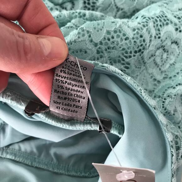 Love Design Dress XS Lace Backless Stretch High Slit Aqua Mint Evening Feminine - Picture 9 of 9